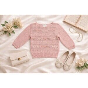 Vintage 90s RG Arnold Ramie Knit Sweater | Pearl Pink Balletcore Coquette Bead M